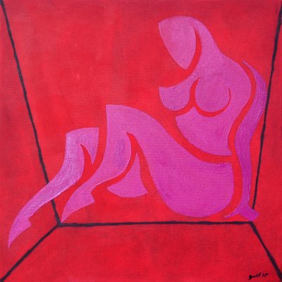 Estudio para Figura en espacio cúbico, 2015 (óleo sobre lienzo) de Guilherme Pontes