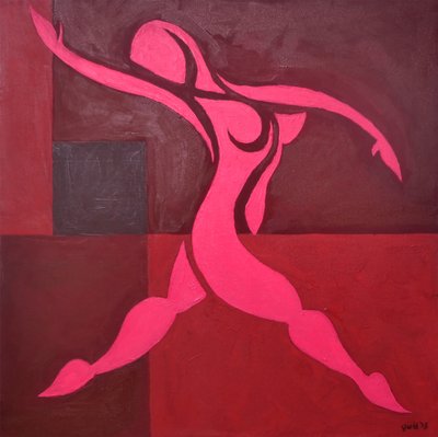 Estudio de figura en espacio cúbico versión rosa, 2015 (óleo sobre lienzo) de Guilherme Pontes