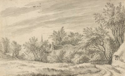 Camino del pueblo con la aguja de la iglesia a lo lejos de Guillam Dubois