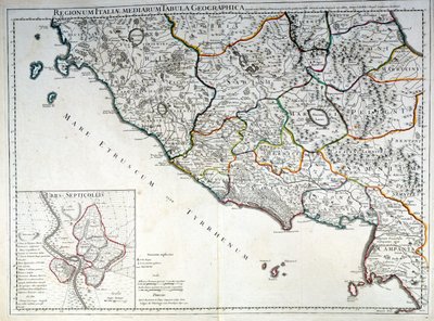 Mapa histórico de la región italiana donde vivieron los etruscos después del Atlas de G. Delysle de Guillaume (after) Delisle
