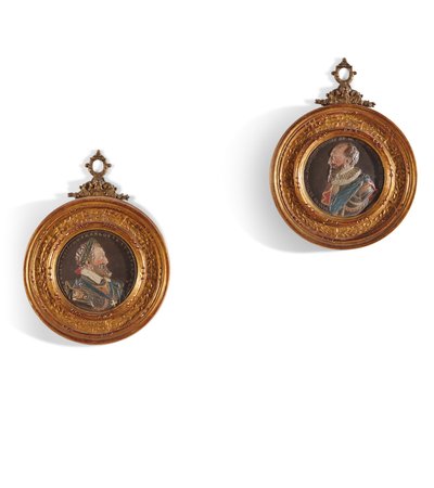 Par de medallones que representan al Rey Enrique IV (1553-1610) y Maximiliano Bethune, Duque de Sully (1559-1641) de Guillaume (after) Dupre