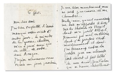 Carta autógrafa firmada a André Breton, 6 de febrero de 1918 de Guillaume Apollinaire
