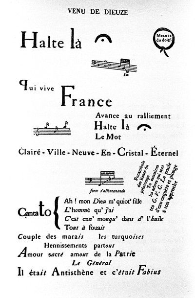 Caligrama (rebus) de Guillaume Apollinaire (1880-1918): Ven de Dieuze de Guillaume Apollinaire
