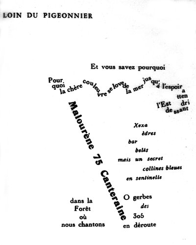 Caligrama de Guillaume Apollinaire (1880-1918): "Lejos del palomar" de Guillaume Apollinaire