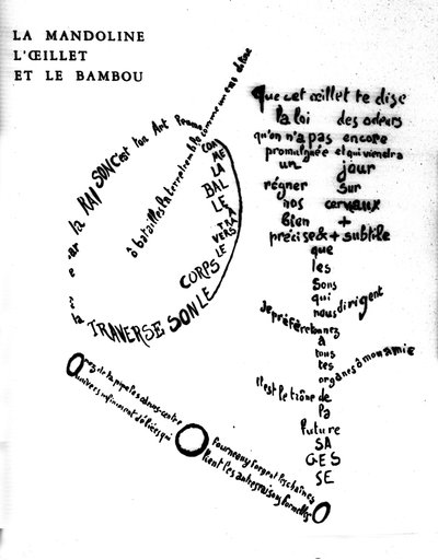 Caligrama de Guillaume Apollinaire (1880-1918): "La mandolina, el clavel y el bambú" de Guillaume Apollinaire