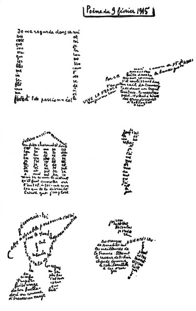 Caligrama, poema, 9 de febrero de 1915 de Guillaume Apollinaire
