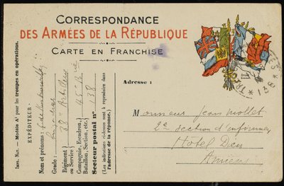 Postal a Jean Mollet, 1915 de Guillaume Apollinaire