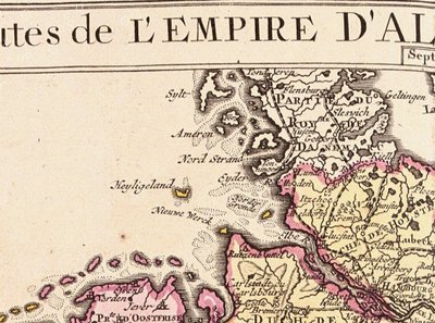 Detalle de Heligoland de un mapa del Imperio Alemán, 1730 de Guillaume Delisle