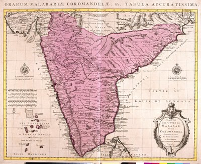 Mapa de Coromandel y Malabar (India) de Guillaume Delisle