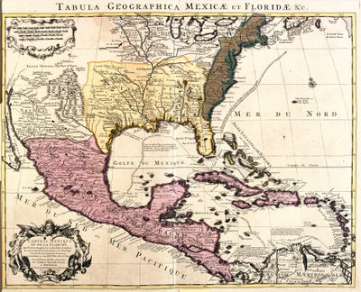Mapa de México y Florida (EE.UU.) con las Islas del Caribe (Cuba, Haití, Jamaica, Antillas) de Guillaume Delisle