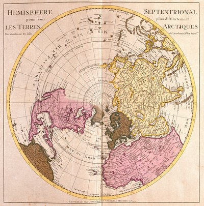 Mapa del Hemisferio Norte, Descripción de la Tierra Ártica (Agua Fuerte) de Guillaume Delisle