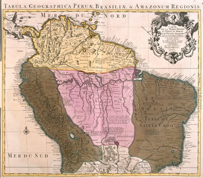 Mapa de Perú, Guyana, Brasil y las regiones del Amazonas de Guillaume Delisle