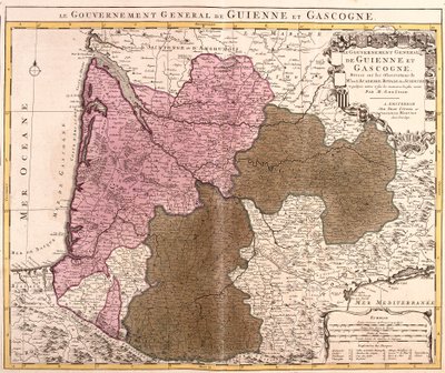 Mapa del Gobierno de Guyena y Gascuña (Francia) (grabado) de Guillaume Delisle