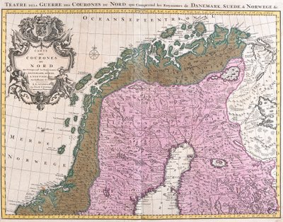 Mapa de los países nórdicos, reinos de Dinamarca, Suecia y Noruega de Guillaume Delisle
