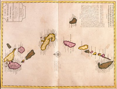 Mapas de las Islas del Caribe (Guadalupe, Marie Galante, Dominica, Martinica, Santa Lucía, San Vicente, Barbados, Granadinas y Granada) (grabado) de Guillaume Delisle