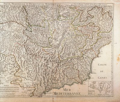 Región del Piamonte Meridional, Monferrato y Región de Liguria Occidental. Mapa de Guillaume de l