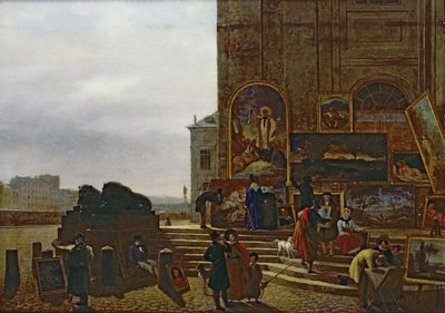Vendiendo pinturas fuera del Instituto de Francia, 1837 de Guillaume Frederic Ronmy