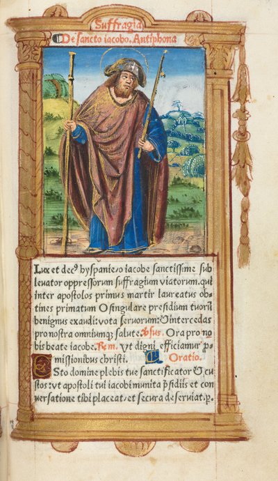 Libro de Horas Impreso (Uso de Roma): fol. 100r, Santiago el Mayor de Guillaume Le Rouge