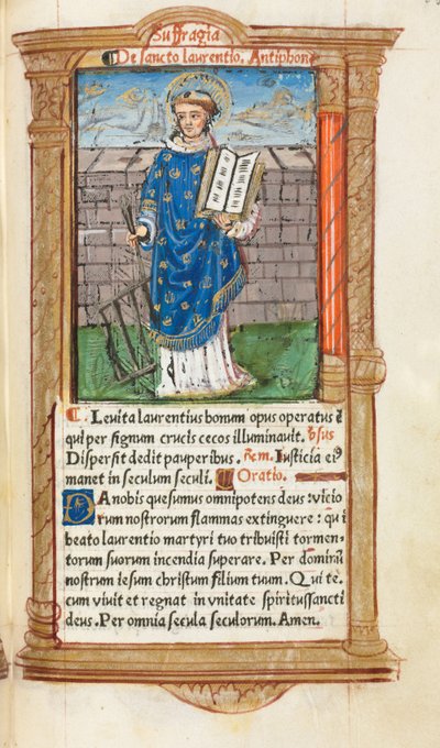 Libro de Horas Impreso (Uso de Roma): fol. 101r, San Lorenzo de Guillaume Le Rouge