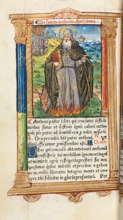 Libro de Horas Impreso (Uso de Roma): fol. 104v, San Antonio Abad de Guillaume Le Rouge