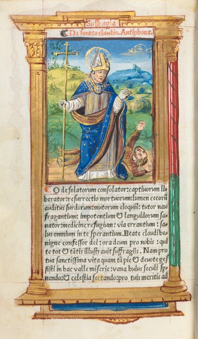 Libro de Horas Impreso (Uso de Roma): fol. 105v, San Claudio como obispo de Guillaume Le Rouge