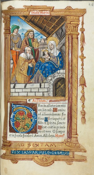 Libro de Horas Impreso (Uso de Roma): fol. 38r, Adoración de los Magos de Guillaume Le Rouge