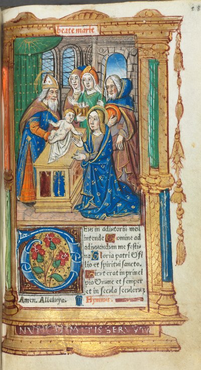 Libro de Horas Impreso (Uso de Roma): fol. 40r, Presentación en el Templo de Guillaume Le Rouge