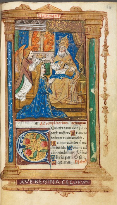 Libro de Horas Impreso (Uso de Roma): fol. 45r, Coronación de la Virgen de Guillaume Le Rouge