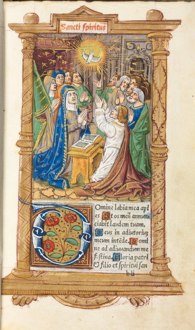 Libro de Horas Impreso (Uso de Roma): fol. 58r, Pentecostés de Guillaume Le Rouge