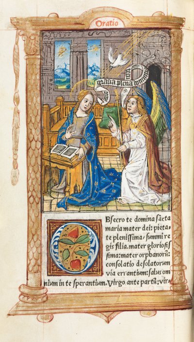 Libro de Horas Impreso (Uso de Roma): fol. 60v, La Anunciación de Guillaume Le Rouge