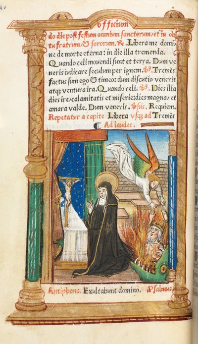 Libro de Horas Impreso (Uso de Roma): fol. 84v, Monja dominica en oración de Guillaume Le Rouge