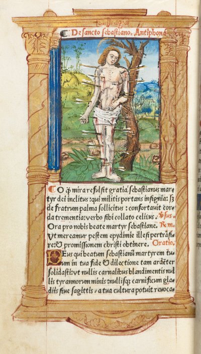 Libro de Horas impreso Uso de Roma: fol. 102v, San Sebastián, 1510 de Guillaume Le Rouge