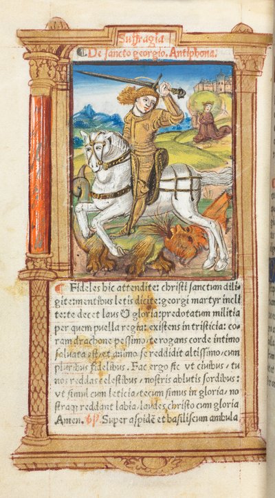 Libro de Horas Impreso Uso de Roma: San Jorge matando al dragón de Guillaume Le Rouge