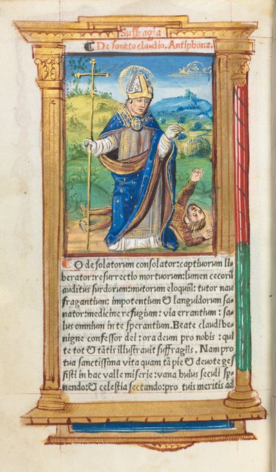 Libro de Horas impreso Uso de Roma: fol. 105v, San Claudio como obispo de Guillaume Le Rouge