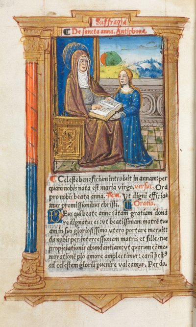 Libro de Horas Impreso Uso de Roma: fol. 108v, Santa Ana y la Virgen María, 1510 de Guillaume Le Rouge