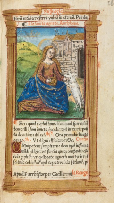 Libro de Horas Impreso Uso de Roma: fol. 112r, Santa Inés, 1510 de Guillaume Le Rouge