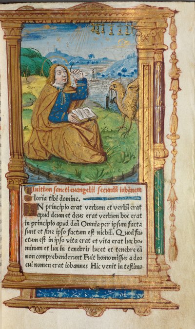 Libro de Horas Impreso Uso de Roma: fol. 17r, San Juan en Patmos, 1510 de Guillaume Le Rouge