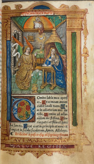Libro de Horas impreso Uso de Roma: fol. 25r, La Anunciación, 1510 de Guillaume Le Rouge