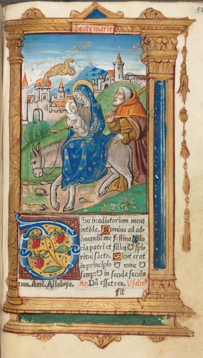 Libro de Horas impreso Uso de Roma: fol. 42r, Huida a Egipto, 1510 de Guillaume Le Rouge