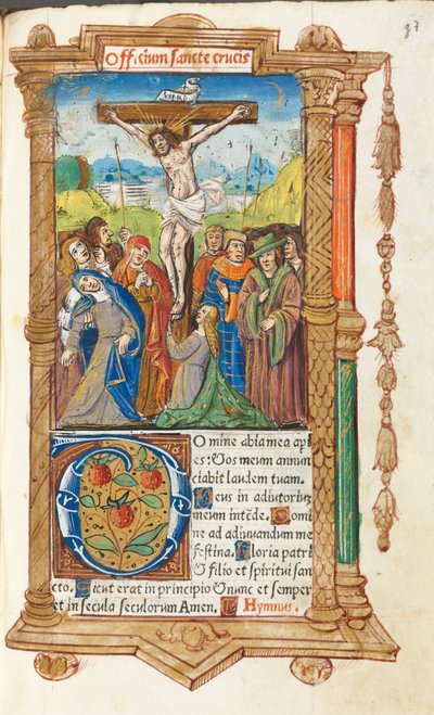 Libro de horas impreso Uso de Roma: fol. 55r, La Crucifixión, 1510 de Guillaume Le Rouge