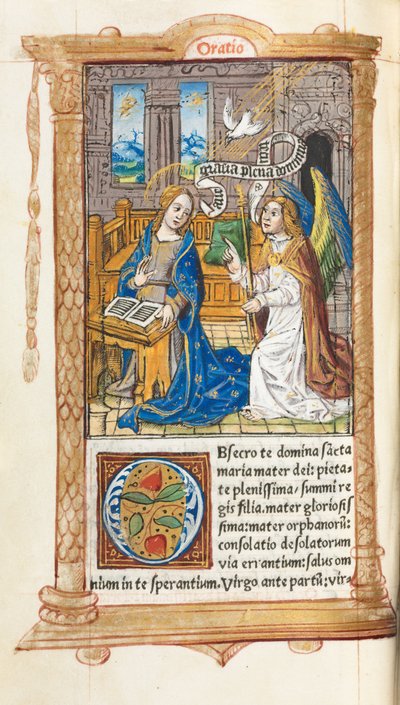 Libro de Horas Impreso Uso de Roma: fol. 60v, La Anunciación, 1510 de Guillaume Le Rouge