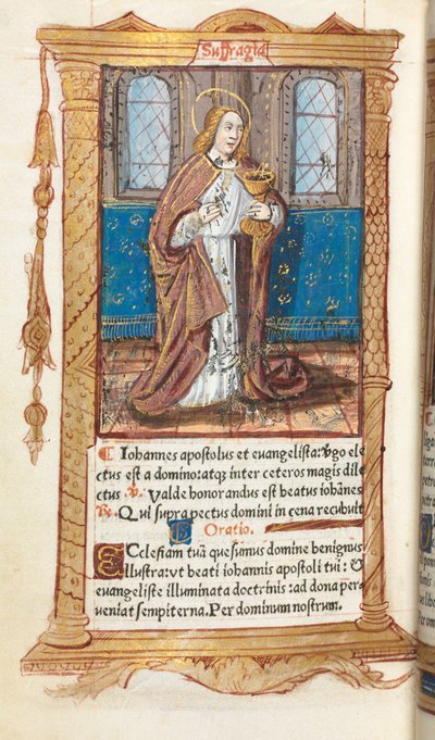 Libro de Horas Impreso Uso de Roma: fol. 98v, San Juan Evangelista de Guillaume Le Rouge