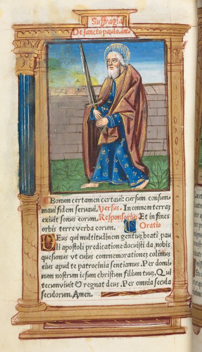 Libro de Horas impreso Uso de Roma: fol. 99v, San Pablo, 1510 de Guillaume Le Rouge