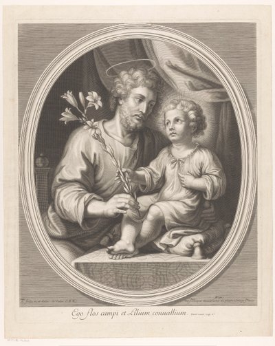 El Niño Jesús entrega a San José un lirio de Guillaume Vallet