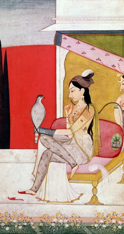 Dama con un halcón, estilo Pahari, Punjab Hills, c.1750 de Guler School