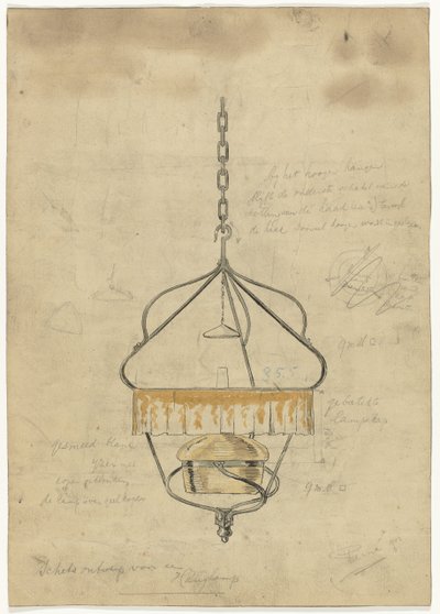 Diseño de una lámpara colgante de Gust van de Wall Perné (signed by artist)