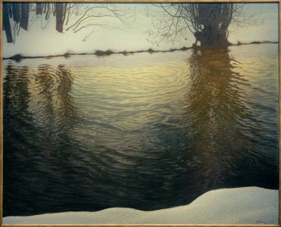 Tarde de invierno en la orilla del río de Gustaf Edolf Fjaestad