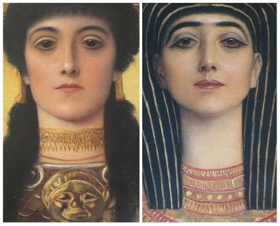 Grecia antigua y Egipto antiguo, detalle de las cabezas de Atenea e Isis de Gustav Klimt