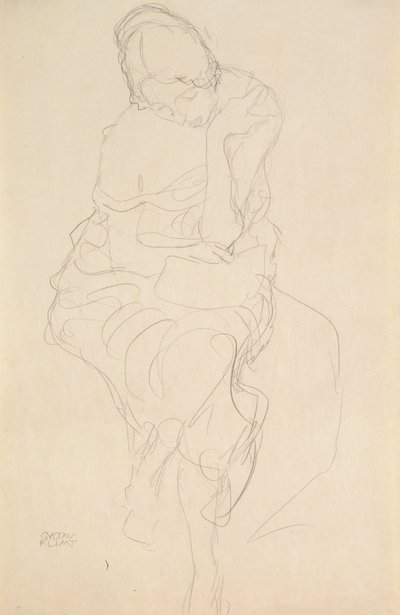 Sentada en un taburete de frente de Gustav Klimt