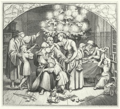Martín Lutero y su familia disfrutando de la temporada festiva (grabado) de Gustav Ferdinand Leopold Konig